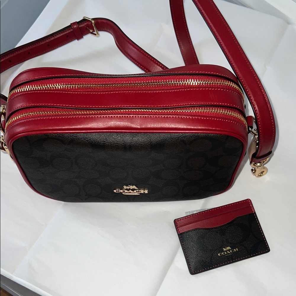 Coach Signature Red and Black Crossbody Bag and Wallet